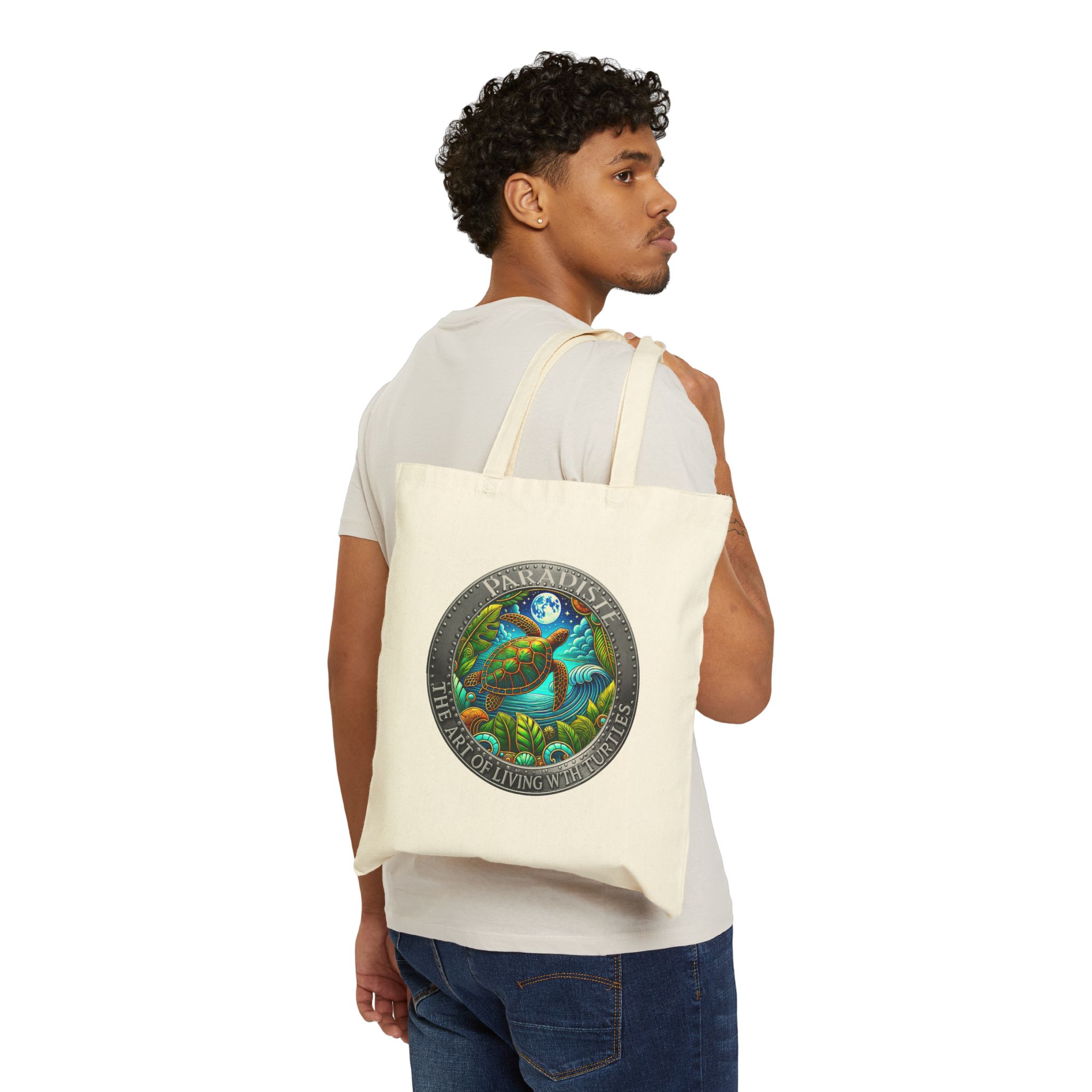 The Art of Living with Turtles Eco-Friendly Tote Bag Nature Lover Gift, Reusable Canvas Shopping Bag - Image 3