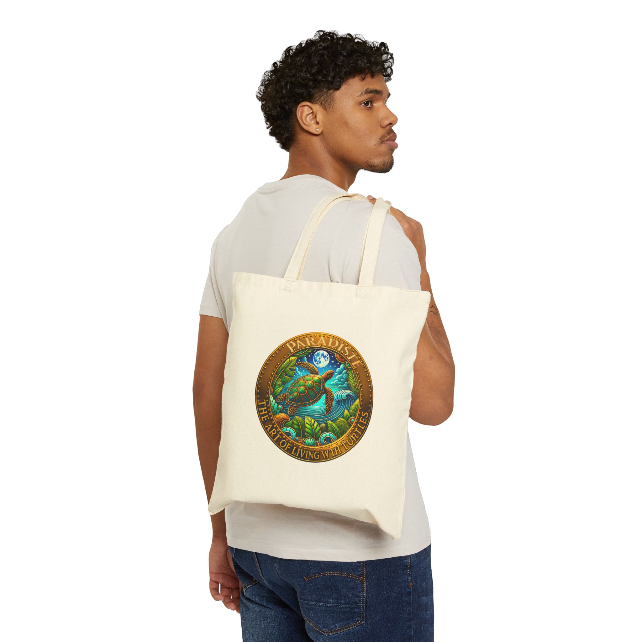 The Art of Living with Turtles Eco-Friendly Tote Bag Nature Lover Gift, Reusable Canvas Shopping Bag - Image 4
