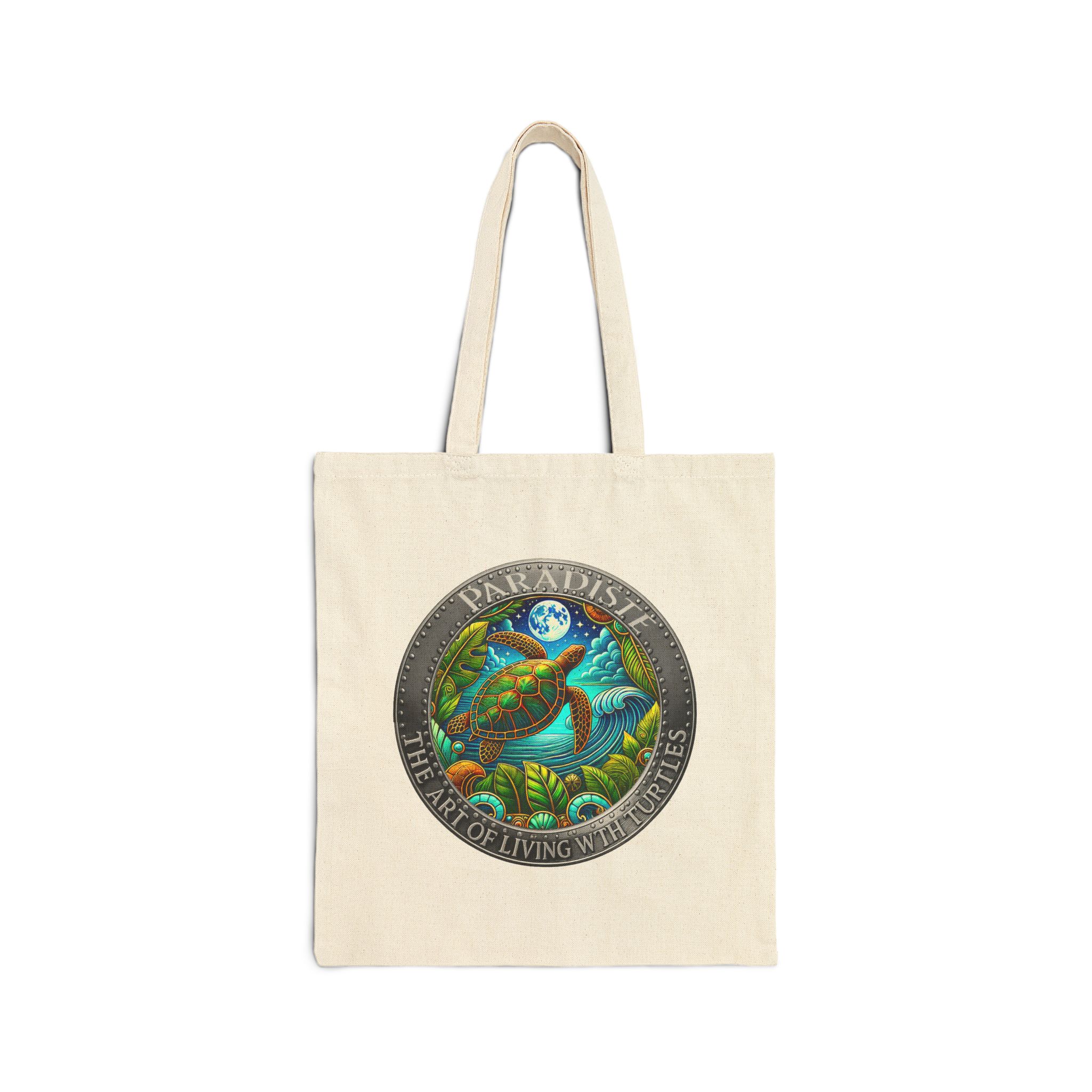 The Art of Living with Turtles Eco-Friendly Tote Bag Nature Lover Gift, Reusable Canvas Shopping Bag