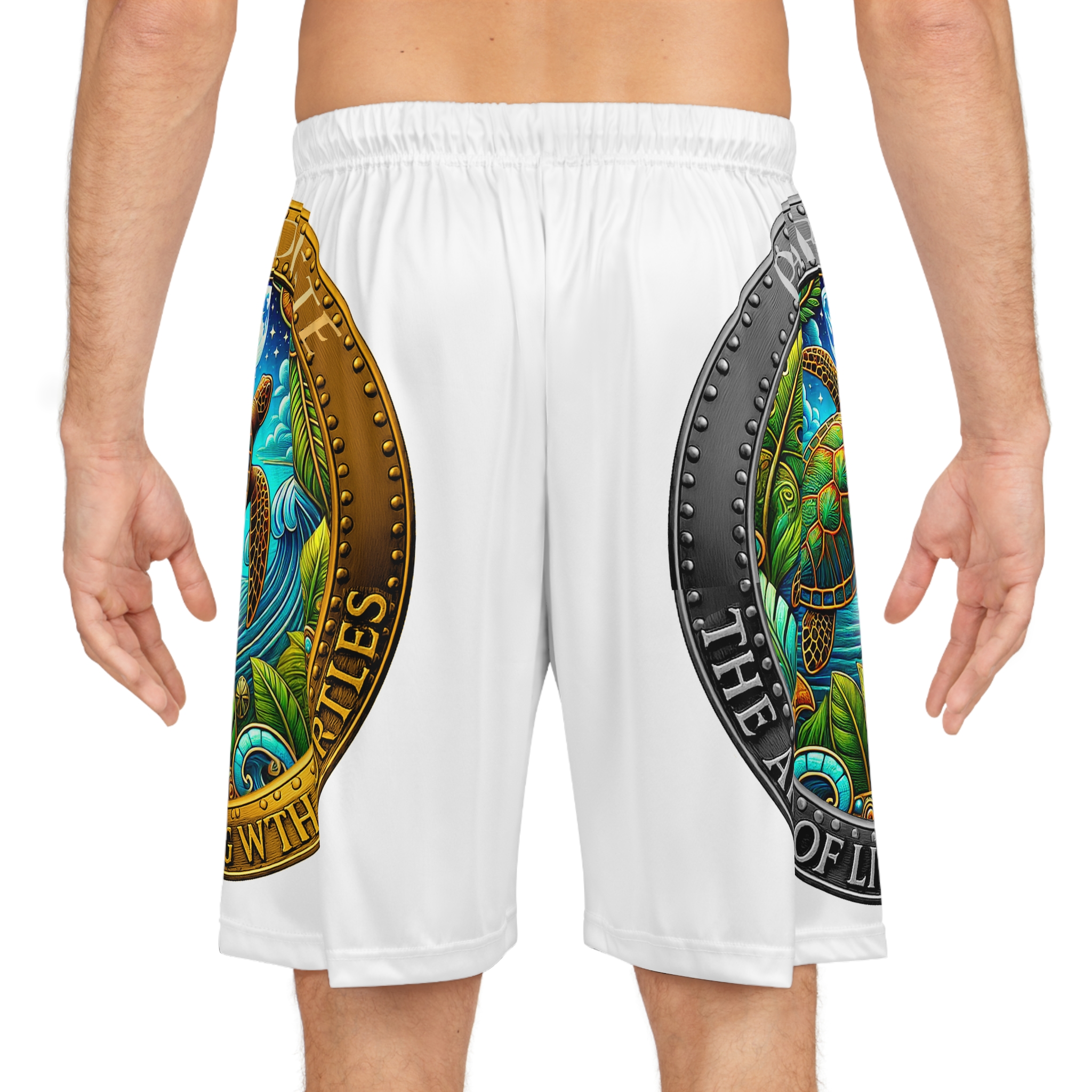 Team Paradise Living with Turtle Graphic Basketball Shorts, Beach Wear, Activewear, Tropical Vibes, Gift for Athletes - Image 4